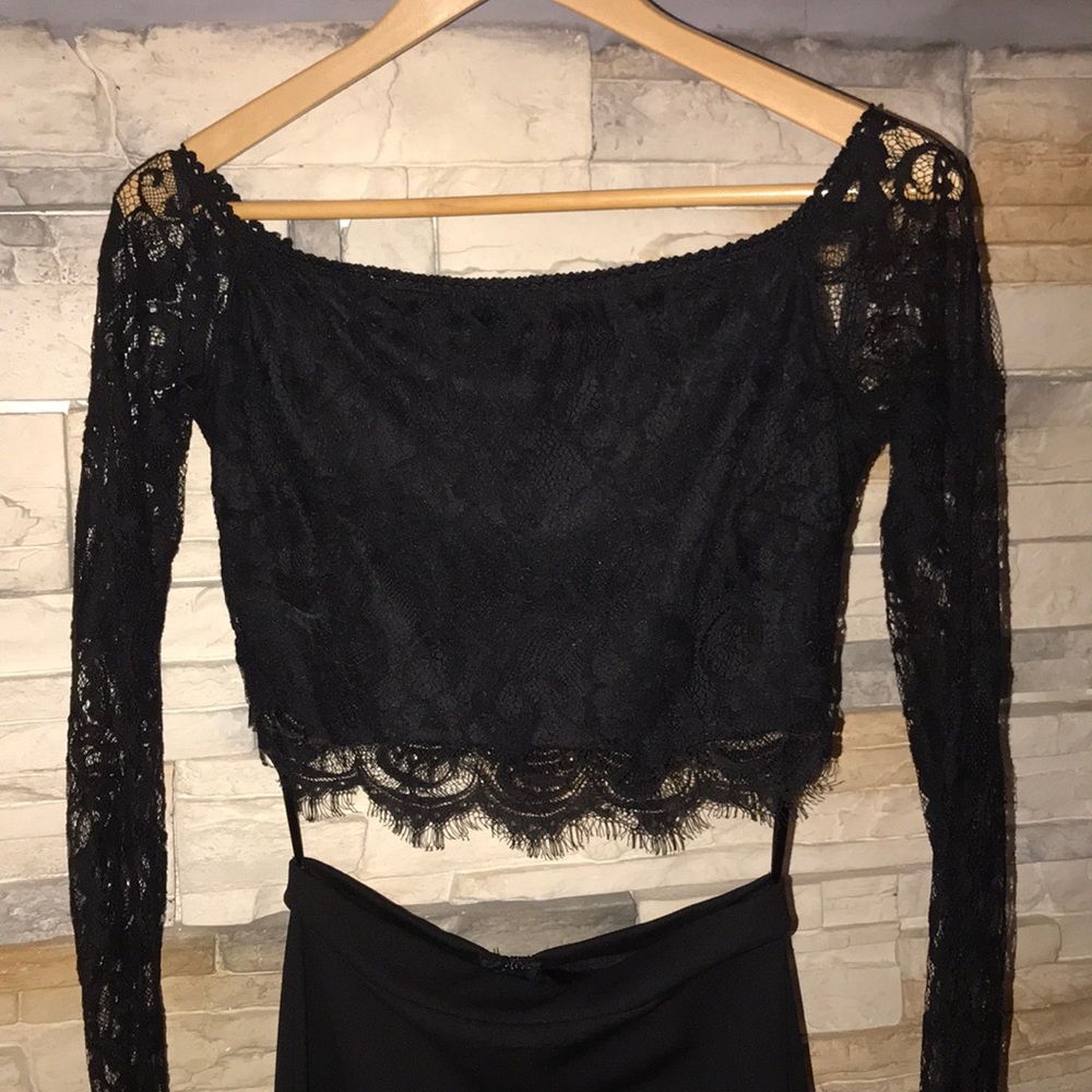 Two piece off the shoulder prom dress